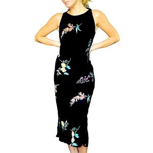 Vintage black formal floral detail midi dress